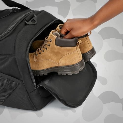 3-in-1 Travel Duffel Bag Backpack for Men Women 45L Tactical Gym Duffle & Sports Holdall Bag with Shoe Compartment & Wet Pocket Carry on Weekend Overnight Bags for Traveling Hiking, Black — view 5