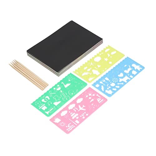 Xiuganpo Scratch Paper for Kids, 50PCS Scratch Off Art Supplies Magical Colors No Paint No Mess Notebook, Arts and Crafts for Kids with 5 Bamboo Sticks 4 Templates