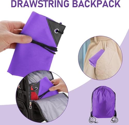Yoolly Drawstring Bags, PE Bags Drawstring Gym Bags String, Waterproof Sack for Mens Womens Kids, Drawstring Backpack for School, Sports, Travel, Swimming, Beach (Purple) — view 4