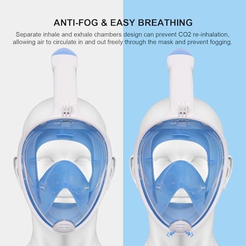 Jsdoin Snorkel Mask Full Face,180°view Design - Anti-fog, Anti-leak Technology - Sports Camera Compatible - for a Safe Adults and Kids Snorkeling Experience (Blue, L/XL) — view 4