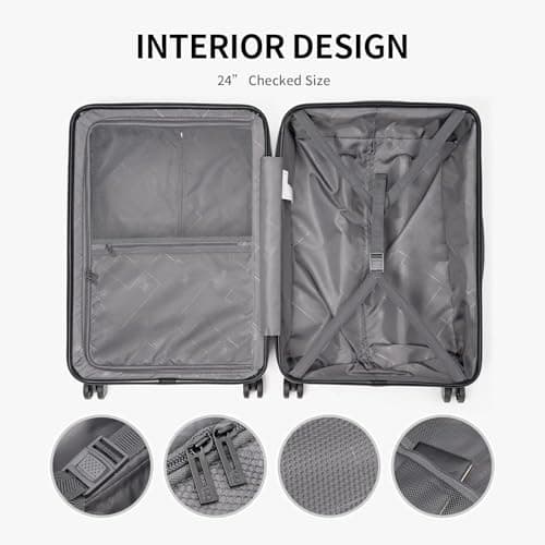 LEVEL8 Suitcase Set of 3, Carry-on Travel Luggage ABS+PC Hardshell Spinner Trolley for Business with Laptop Compartment, TSA (Champagne, 36L/68L/104L,3 Pcs Set) — view 5