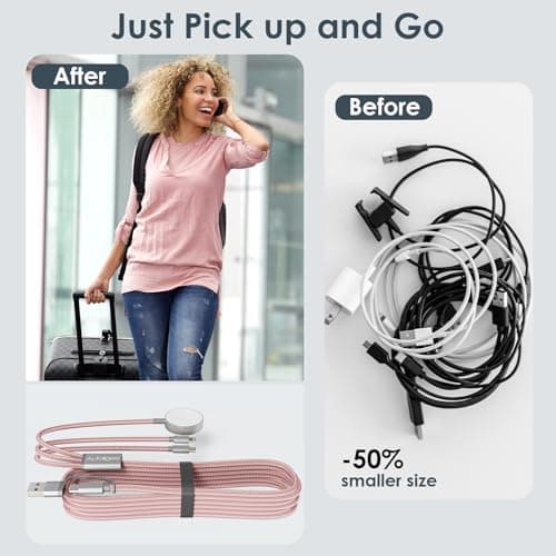 Travel Essentials for Phone Charger,3 in 2Multi Charger Cable Cord-Pink — view 3
