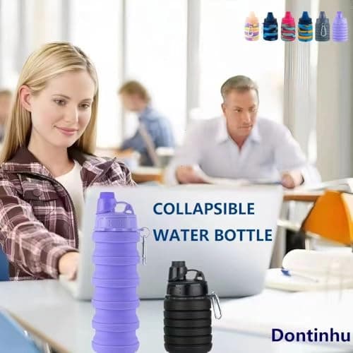 Dontinhu Collapsible Water Bottles 5 Pack Travel Sports Portable Water Bottle Reusable Water Bottles 500ml silicone Water-proof camping water bottle. (Colorful) — view 2