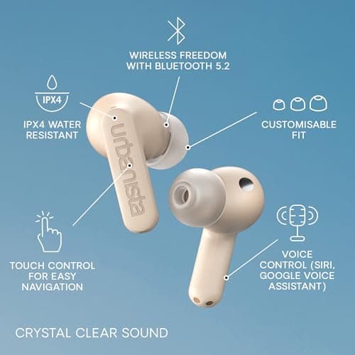 Urbanista Phoenix Solar Powered Hybrid ANC True Wireless Earbuds, Infinite Playtime Active Noise Cancelling Bluetooth Earphones, IPX4 Multipoint In Ear Headphones & Self Charging Case, Desert Rose — view 4