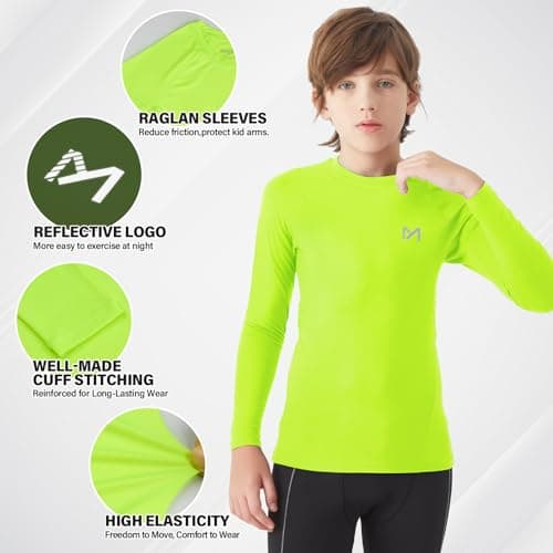 MEETYOO Boy Long Sleeve Compression Shirt, Base Layer Top Kids Junior Youth, Quick Dry Breathable Sports Football Running Tights Yellow — view 2