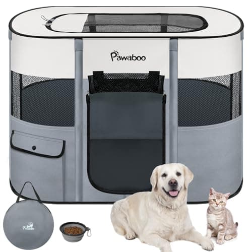 Pawaboo Portable Dog Playpen, 600D Oxford Pet Tent, Gray