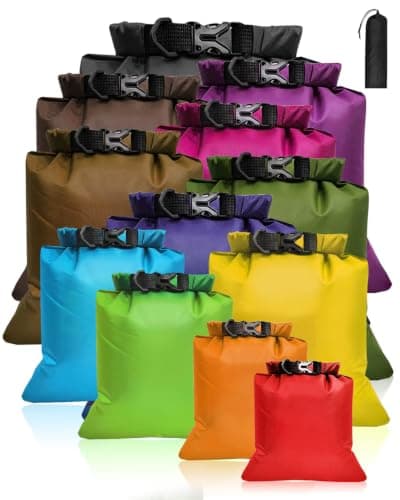 Evolpor 12 PCS Waterproof Dry Bag Set, Multi Size Dry Bags Waterproof for Kayaking Camping Hiking Fishing Boating Travel, Lightweight Waterproof Storage Bags with Roll Top Closure (Multi Colour)