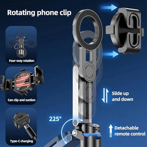 Mini Magnetic Selfie Stick, 4-in-1 Magsafe Foldable Phone Stand Holder, with Wireless Remote & Removable Phone Clip&Hand Grip Mode,18.7" Extendable iPhone Tripod for Vlogging&Live Streaming — view 6