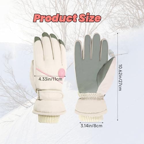 Feelorna Ski Gloves for Women, Winter Thermal Touchscreen Waterproof Gloves with Adjustable Wristband, Plush Lining Windproof Warm Snowboard Snow Glove for Skiing Cycling Running (beige) — view 2