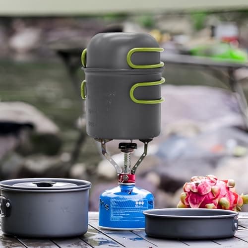 Camping Cooking Set, 6 pcs Cookware With Foldable Knife, Fork and Spoon, Portable Pots and Pans, Cooking Pot for Hiking, Fishing, Outdoor Barbeque — view 6