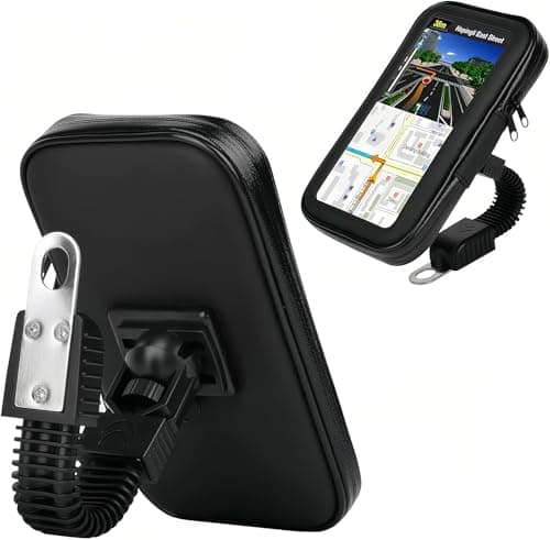 SUNSEATON 360-degree Rotating Waterproof Motorcycle Phone Support Holder, Motorbike Mount Case Stand Phone Holder, Universal Motorcycle Holder for Phones GPS Smaller than 6.2" (XL, Black)