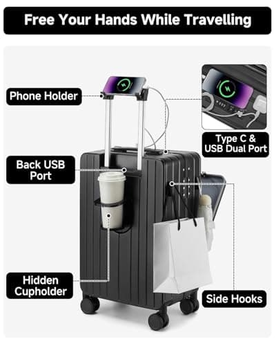 Sea choice Front Opening Luggage with Laptop Compartment Top Open Suitcase PC Hard Shell Suitcase with Cupholder USB Port Spinner Wheels — view 5
