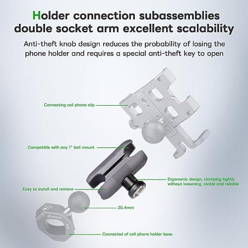 FANAUE Anti-Theft Double Socket Arm Compatible with RAM Mounts B Size Ball head and Bike Motorcycle Phone Holder, Fits Industry all Standard 1" Ball Adapters, Made of Aluminum Alloy Length 2.4" — view 2
