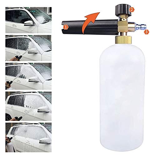Pressure Washer Foam Cannon, 1L Adjustable 1/4" Quick Release Snow Foam Lance Gun Soap Dispenser Bottle with 5Pcs Pressure Washer Spray Nozzle Tips for Car Washing, Yard Cleaning — view 5