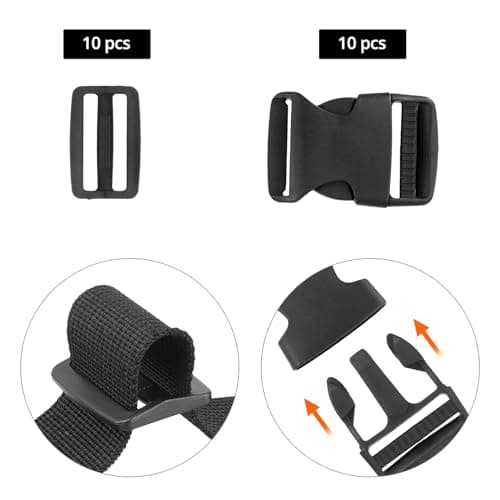 QWORK® 1.5 Inch Nylon Webbing Strap Kit - 11 Yards with 10 Plastic Buckles & Tri-Glide Slides for DIY Luggage, Bag, Backpack Repair (3.8cmx10m Strap) — view 3