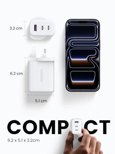 UGREEN USB C Charger 65W GaN Fast Charger 3 Port Compact Travel Plug — view 5