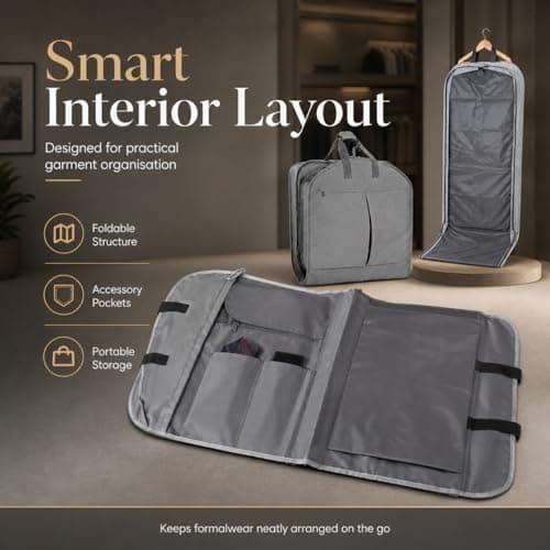 Large Foldable Premium Garment Carrier Suit Duffel Bag With Adjustable Handles - Wardrobe, Jacket, Dress Cover Storage for Men's Travel (Dark Grey) — view 2