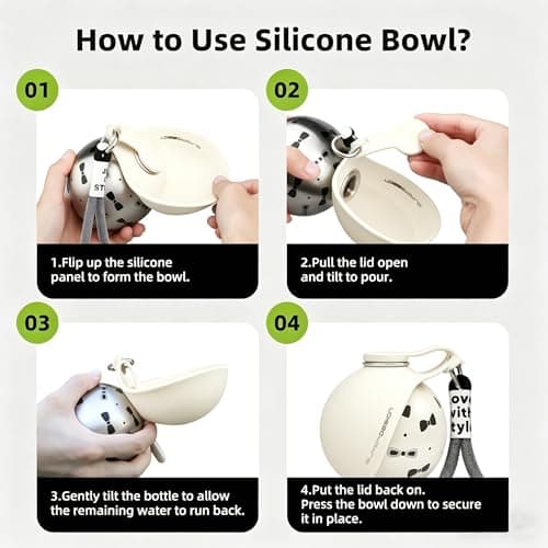 Dog Water Bottle, Stainless Steel Portable Dog Water Bottle (285 Ml),For Dogs & Cats, Leak-Proof Dispenser With Foldable Silicone Bowl,Ideal For Walks & Outdoor Hikes (Beige) — view 6