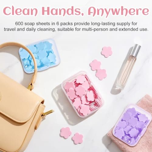 600 Pcs Portable Soap Sheets for Hand Washing, Mini Travel Soap Paper with Storage Case, Instant Dissolving Disposable Soap Leaves for Camping, Hiking, Outdoor Travel, Daily Use Adults & Kids — view 3