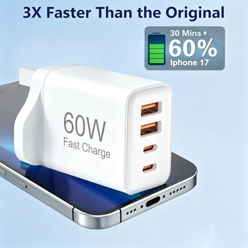 USB C Charger 60W,2Pack 4Port Fast Charging Type C UK Wall Plug for lPhone — view 3