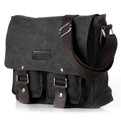 flintronic Canvas Messenger Bag, Men's Cross Body, 14 inch Laptop Bag, Vintage Satchel Briefcase, with Multiple Pockets, for School Travel Outdoor Work Daily Use