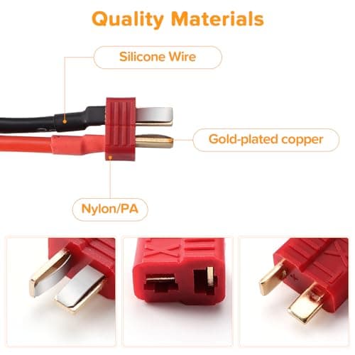 Lyeteung 2 PCS Non-Slip T-Plug Connectors, Deans T Male to Female Plug Connectors Adapter with 100mm 14 AWG Silicon Wire, for RC Lipo Battery — view 3