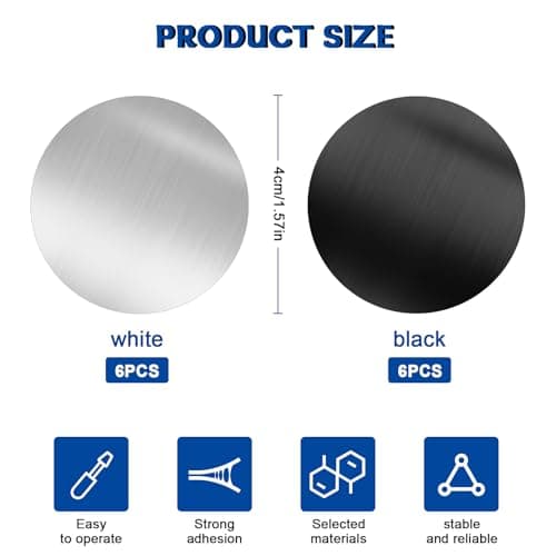 12 Packs Thin Metal Plates for Magnetic Phone Holder,Replacement Mount Plate with Strong Adhesive,Universal Round Mental Plate for Dashboard,Air Vent & All Mounts,Secure Grip for Smartphone & GPS — view 2