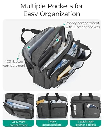 bagsmart 17.3 Inch Convertible Laptop Bag, 3 IN 1 Computer Briefcase, Black — view 3