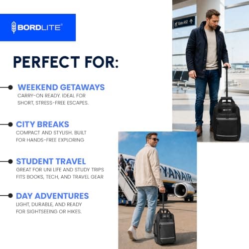 Bordlite Ryanair 40x20x25cm Cabin Backpack on Wheels – Lightweight 2 in 1 Trolley Bag & Rucksack (20L) – Fits Ryanair Free Hand Luggage Allowance — view 6