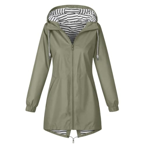 Women's Rain Jacket Lightweight Hooded Long Rain Coat Full Zipper Waterproof Jacket Ladies Packable Functional Jacket Windbreaker Breathable Active Outdoor Coats — view 4