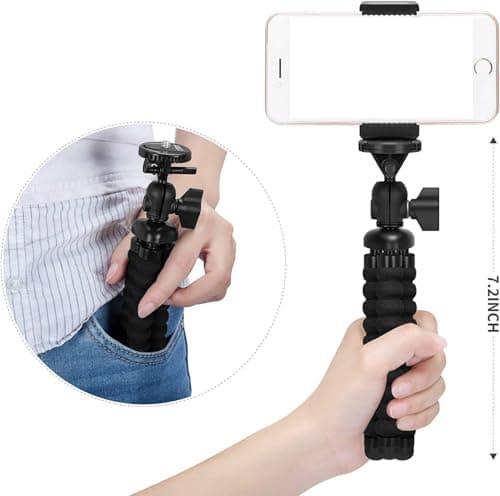 Flexible Mini Tripod Holder with Bluetooth Control-360° Rotatable Phone Stand with Rubber Grips Portable Travel Camera Mobile Phone Mount Compatible with iPhone, Android Phones, GoPro (Black) — view 4
