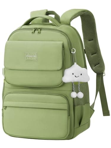 FIORETTO 25L School Bag for Girls & Teens, Womens Backpack Rucksack with Organized Pockets, Trolley Strap & Chest Buckle, Fits 15.6" Laptop, Ideal for School, Travel & Daily Use Green