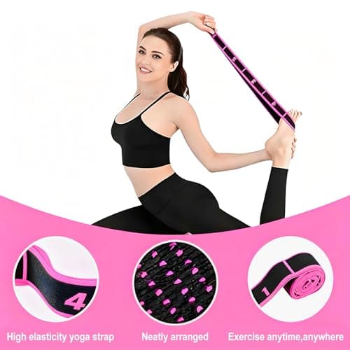 Stretching Yoga Band, An Adult Resistance Band for Gymnastics, Yoga, and Latin Training, Equipped with 8 Adjustable Loop Elastic Fabric Bands for Physical Therapy, Pilates, Dance, and Fitness (Pink) — view 4