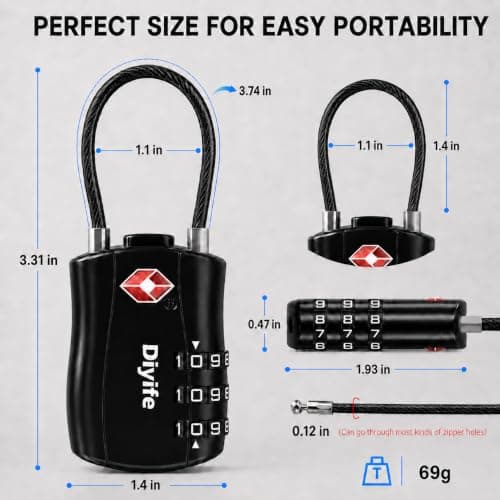 Diyife TSA Approved Luggage Locks with Flexible Steel Cable, Easy to Set up — view 6