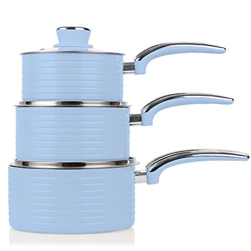 Swan SWPS5020BLN Retro 5 Piece Aluminium Pan Set with Glass Lid, Non-Stick Ceramic Coating, Blue — view 4