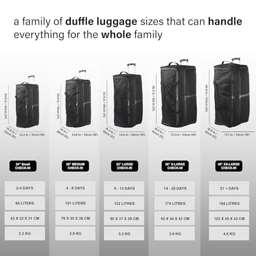 Aerostar 24" Small Lightweight Duffle 2 Wheel Travel Bag Holdall Suitcase Check-in Luggage All Terrain (60L, Grey on Black) — view 6