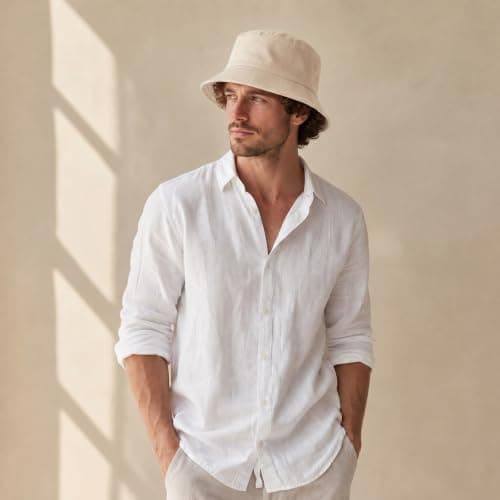 Geukmun Bucket Hat Unisex Cotton Sun Protection Summer Beach Outdoor Fishing Travel Hat UV Packable Beige — view 4