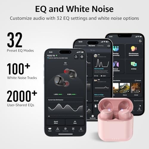 TOZO T6 Wireless Earbuds, Bluetooth 5.3 Ear Buds, Stereo Sound in Ear Headphones, 50 Hours Playtime for Travel, Work and Music, Wireless Charging, APP Customizable EQs, IPX8 Waterproof Earphones — view 5
