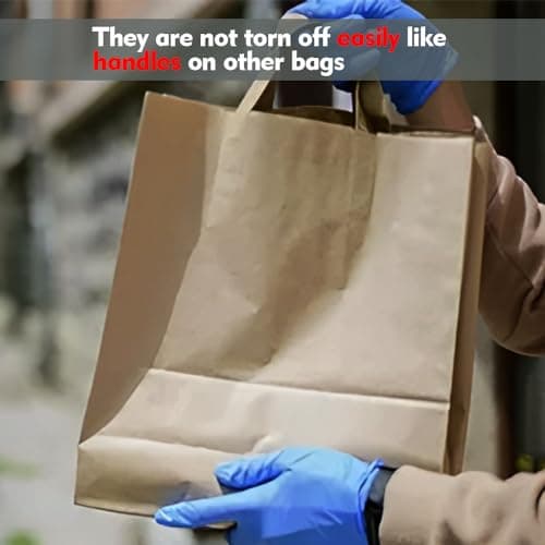 Tezraftaar® 100 x Paper Bags with Flat Handle 18cm x 23cm x 9cm (Small) Brown Kraft Carrier Bags for Carry Cloths Shopping Parties — view 5