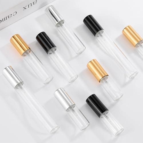 50Pcs 5ML 10ML 15ML Empty Glass Perfume Atomiser Clear Atomiser Spray Bottles Refillable Spray Perfume Bottles Fine Mist Cosmetic Container for Travel (10ML,Black) — view 5