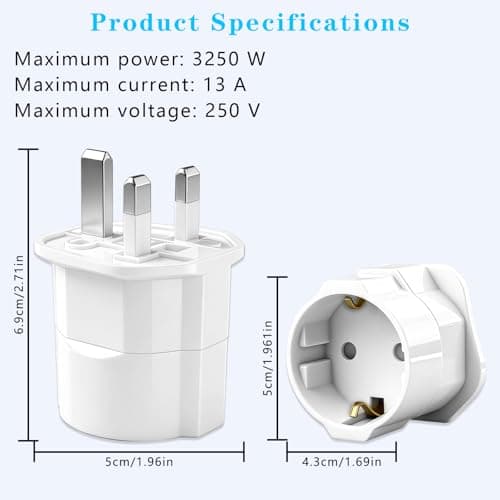 European to UK Plug Adaptor with 13A Fuse, 2 Pack — view 4