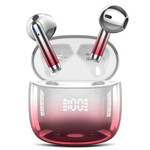 Kicoeon Wireless Earbuds Bluetooth 5.4 Headphones with 4 Mic HiFi Stereo Sound, Wireless Headphones with Dual LED Display Touch Control, 40H Playtime Bluetooth Earphones IP7 Waterproof, Red