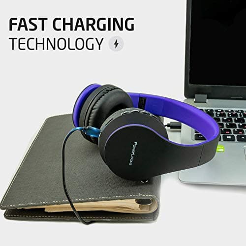 PowerLocus Wireless Bluetooth Over-Ear Stereo Foldable Headphones, Wired Headsets Noise Cancelling with Built-in Microphone for iPhone, Samsung, LG, iPad (Purple) — view 2