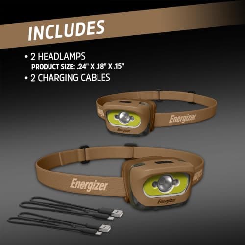 Energizer LED Rechargeable Headlamp (2-Pack), Brown, LED Headlamp with Red Light Option, USB Charging Cables Included — view 5