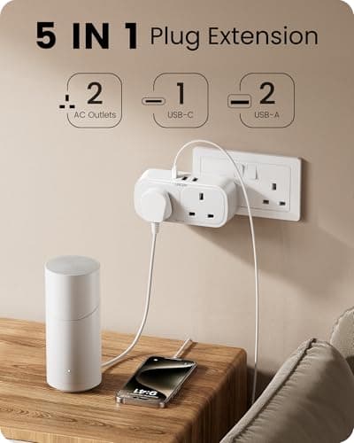 LENCENT Plug Adapter with 3 USB (1 USB-C), Double Wall Plug Extension — view 2