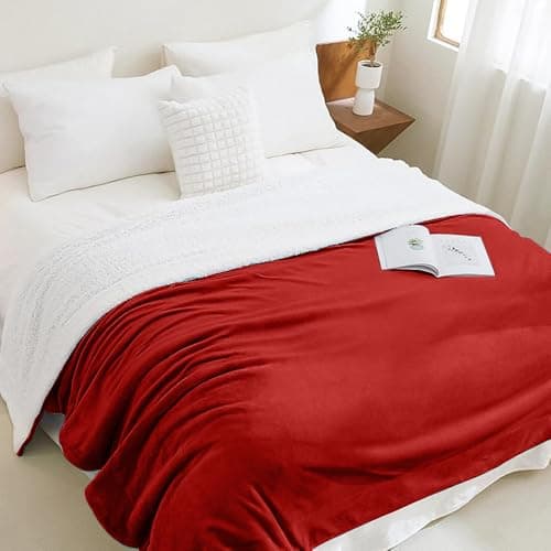 Casabella Sherpa Fleece Blanket - Plush Sofa Throw, Fleece Blanket for King Size Bed - Thick Warm Throw Blanket - Soft Fluffy Bedding, Travel Accessories - King Size Bed, Burgundy, 200x240cm — view 4