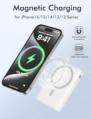Wireless Magnetic Power Bank, Ultra-Slim Portable Charger 10000mAh, 20W Fast Charging Compact High-Speed Battery Pack, Wireless Powerbank for iPhone 17 16 15 14 13 12 Plus Pro Max Mini iPad Galaxy — view 6