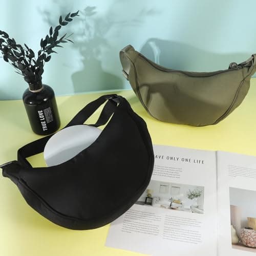 Firtink 2 Pack Crescent Bag for Women Men, Nylon Crescent Bags Dumpling Bag Hobos Crossbody Bags Purse with Adjustable Strap(olive green), ZHGC011399 — view 3
