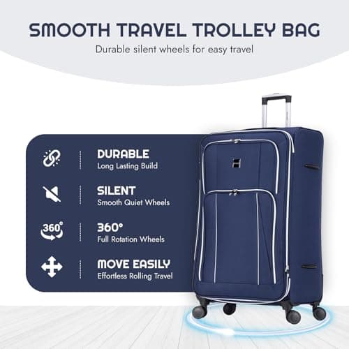 Skylark Carry-on 20" Lightweight Soft Expandable Suitcase, Hand Luggage 4 Wheels & Combination Lock, 55x35x20cm | Accepted All Airlines easyjet, RyanAir, British Airways (Navy, 36 litres) — view 2