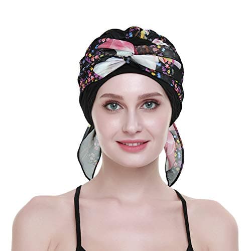 Chemo Hair Turban for Cancer Women Head Wrap Scarves Long Hair Wig Accessories Burgundy Black — view 3